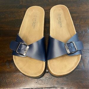 Seranoma Navy Slip on Adjustable Buckle Sandals Women's 7 NEW